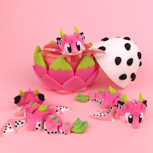 Bébé dragon aux fruits du dragon avec oeuf | Adorable oeuf de dragon de collection imprimé en 3D