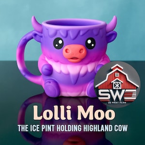 Lolli Moo Ice Cream Pint Holder – Gradient Highland Cow with Spoon Slots | Cute Gift + Free Gift