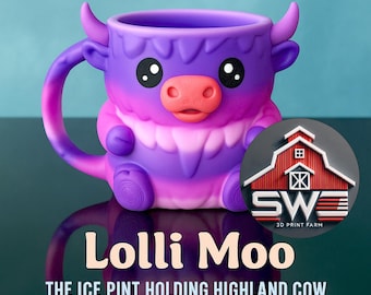 Lolli Moo Eiscreme-Pinthalter - Highland Kuh mit Farbverlauf und Löffelschlitzen | Niedliches Geschenk + Gratisgeschenk