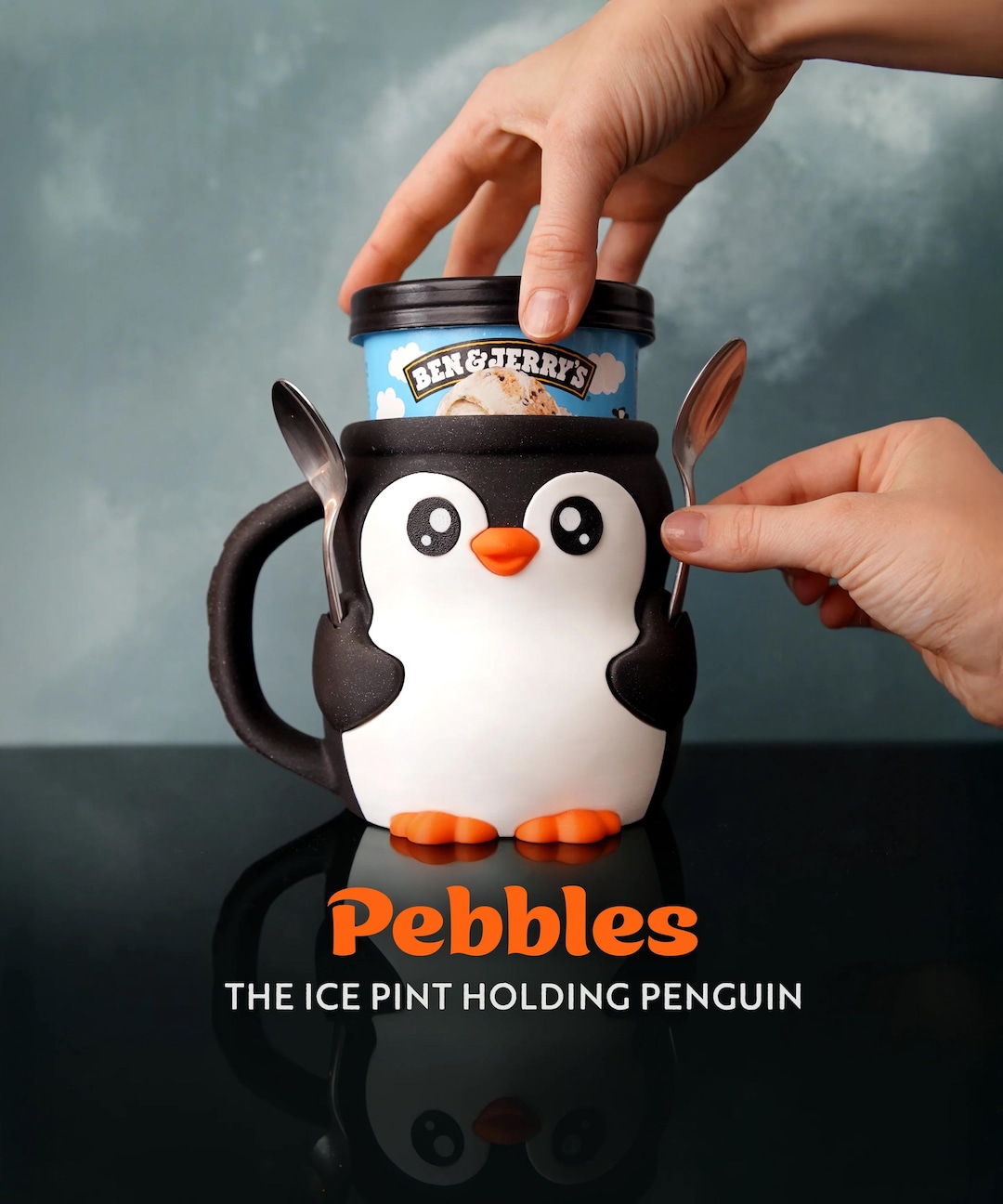 Pebbles the Penguin Ice Cream Pint Holder with Spoon Slots | Eco-Friendly 3D Print + Free Gift
