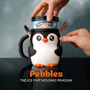 Portavasos de helado Pebbles the Penguin con ranuras para cucharas / Impresión 3D ecológica + obsequio