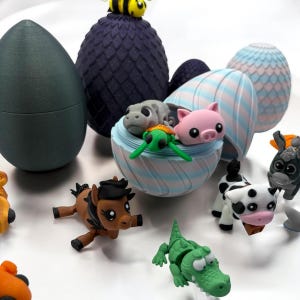 Mystery Egg Collectible Toy - 10 Surprise Animals with 3D-Printed PLA Design, 4&quot;x5&quot;x4&quot;, Purple Sparkle Finish Interactive Play Options