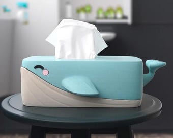 Bubbles the Whale Tissue Box Cover – Ocean Decor for Bathroom, Nursery or Office