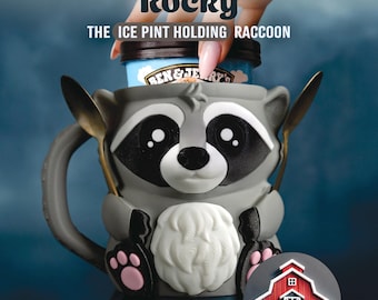 Rocky the Dessert Guardian – Raccoon Ice Cream Pint Holder