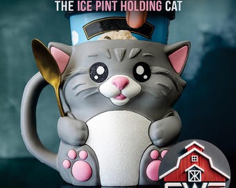 Leo Cuddles the Cat Ice Cream Pint Holder – 3D Printed Kitty Cup