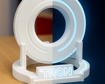 Tron White Edition Identity Disk & Stand – Glows Blue or Clear | Sci-Fi Display