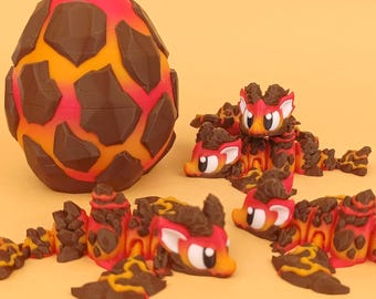 Lava Mini Dragon with Egg | Fantasy Desk Decor, Articulated Collectible Toy