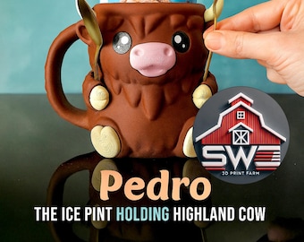 Highland Porte-pinte à Glace En Forme De Vache Avec Poignée Antigel Et 2 Cuillères, Récipient Isotherme En Forme D'animal Mignon (marron