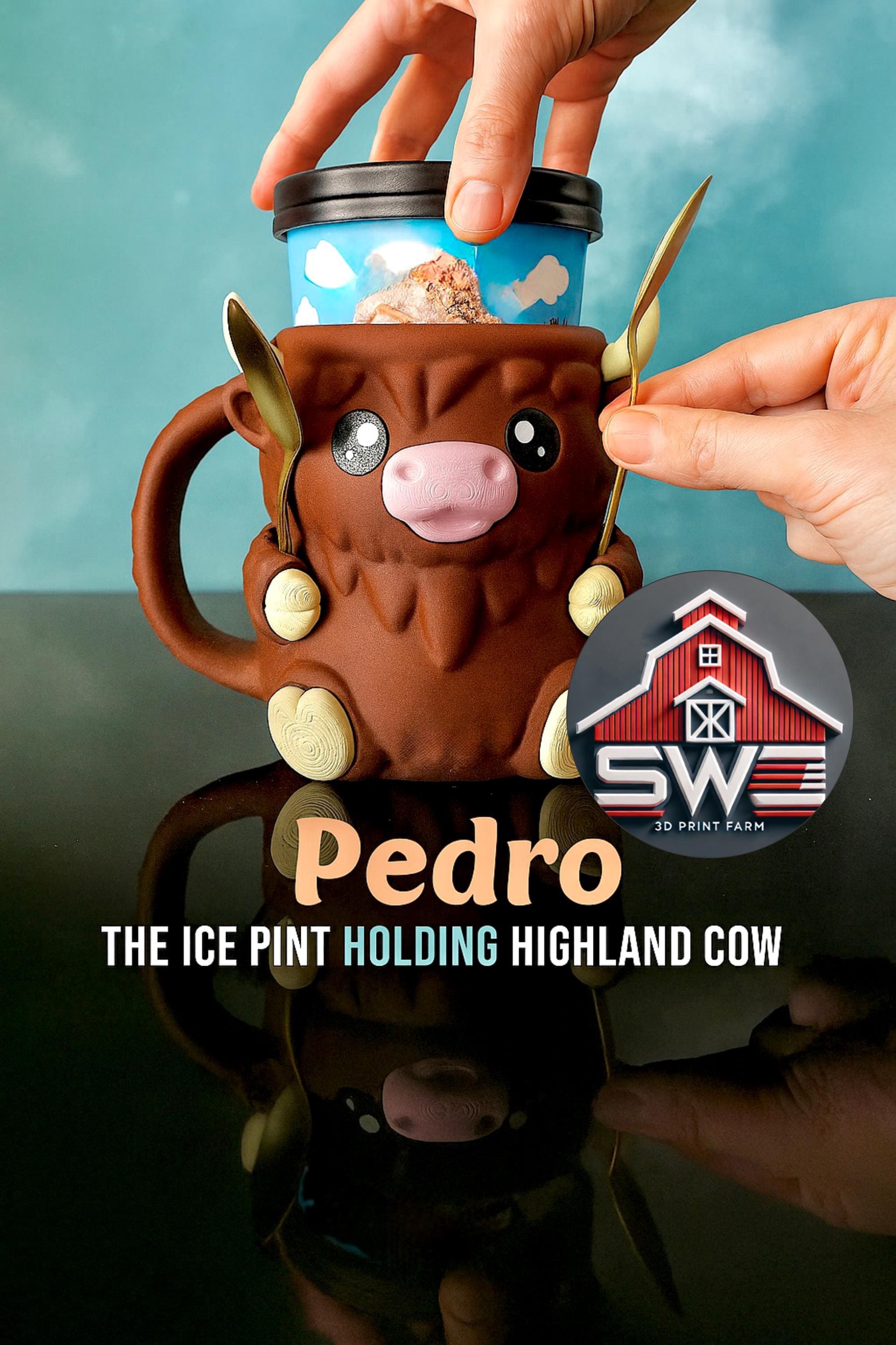 Petro Eis Pint Halter die Highland Kuh mit Löffel Schlitzen | Umweltfreundlicher 3D-Druck + gratis Geschenk