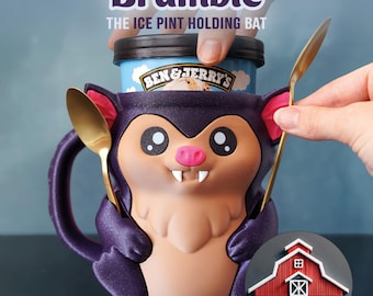 Bramble the Bat Ice Cream Pint Holder with Snack Drawer