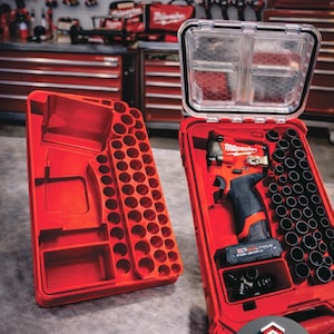Milwaukee Packout Insert Compatible with M12 FUEL Stubby 3/8 in Impact Wrench, 43PC Socket Set, and Accessories for Tool Case 48-22-8435