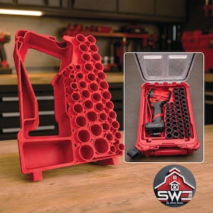Organizador Packout compatible con Milwaukee 48-22-8435 para llave de impacto M12 Stubby de 1/2" (2563-20) y juego de llaves de vaso de 43 piezas.