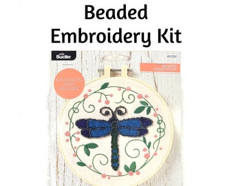 Embroidery Kit - Beaded Embroidery - Dragonfly - 6x6 inch - Beginner