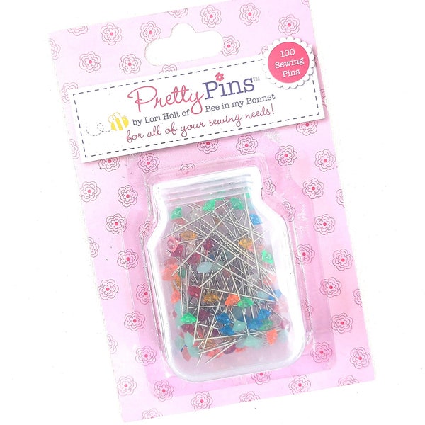 Pretty Pins by Lori Holt - Riley Blake Notions - Sewing Pins - Sewing Notions - Bee in My Bonnet - 100 Sewing Pins - Pretty Sewing Pins