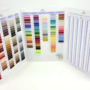 May include: DMC embroidery floss color chart with numbered swatches of thread in various colors. The chart is divided into sections, each with a number from 17 to 26. The chart also includes a table with DMC color numbers and corresponding color names.
