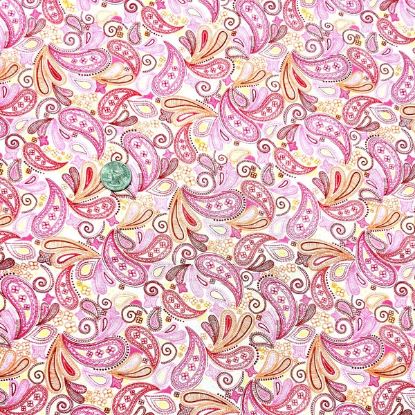 Paisley Fabric - Pink Red Orange Yellow Paisley Pattern