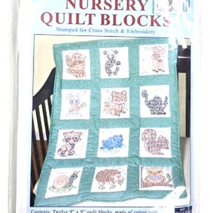 Nursery Quilt Blocks - Forest Friends - Twelve 9x9 Quilt Blocks - Jack Dempsey - JDNA - Stamped for Cross Stitch and Embroidery