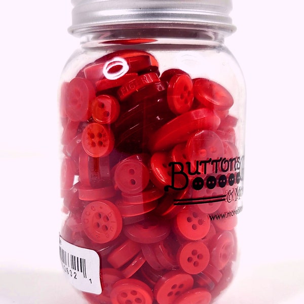 Buttons - Red Buttons - 200+ Buttons - Buttons Galore - Assorted Sizes - Bulk - Jar of Buttons - Sewing - Doll - Craft - Shirt - Big Apple