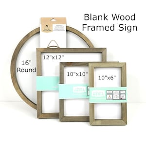 May include: Three wooden framed signs in various sizes: 16 inch round, 12x12 inches, 10x10 inches, and 10x6 inches. The signs are unfinished and ready to be painted or decorated.