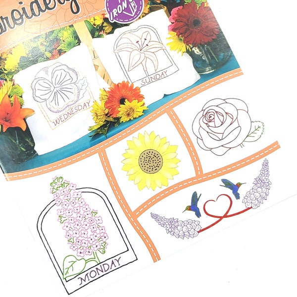 Aunt Martha's Book of Embroidery Patterns - #410 Fanciful Flowers - 8 Page Book - Iron-On Embroidery - Iron On Patterns