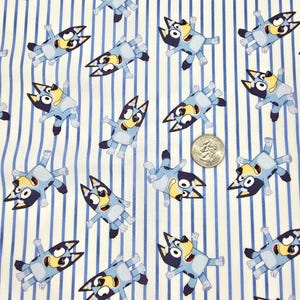 Bluey Bingo Stripe Cotton Fabric Blue