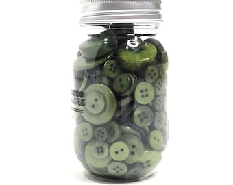 Leafy Green Buttons - 200+ Buttons - Green Buttons - Assorted Sizes - Project Buttons - Jar of Buttons - Craft Buttons - Sewing Buttons