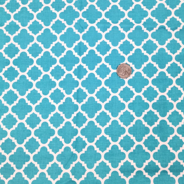 Fabric - Aqua Cotton Fabric - Quatrefoil - In Bloom by Modkid Studio - Blue