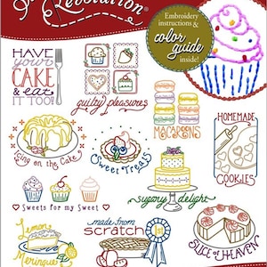 May include: A colorful illustration of various sweet treats, including cakes, cookies, macarons, and pies. The image includes the text "SR20 Sweet Treats" and "Stitcher's Revolution".