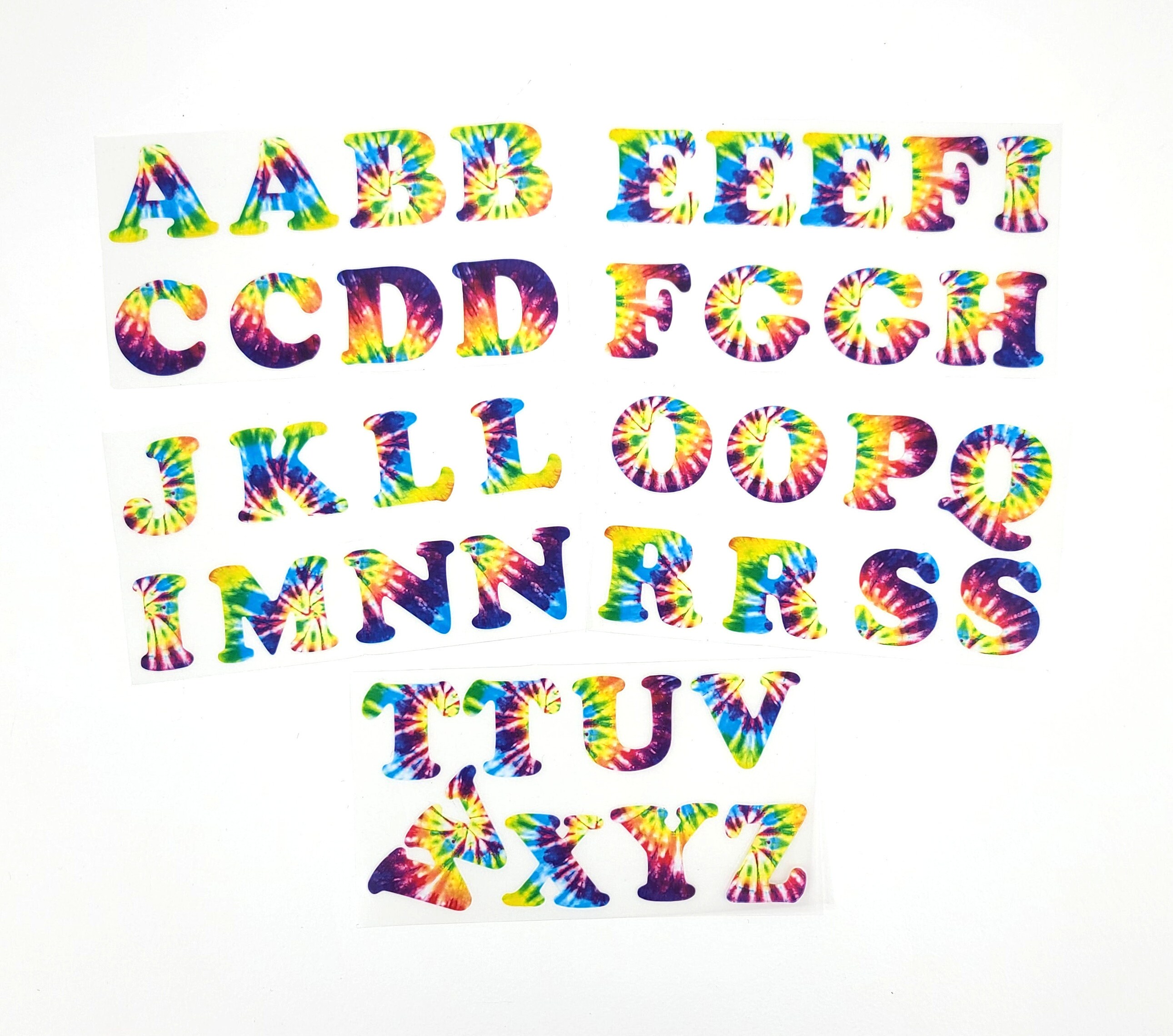 Iron-On Letters - Alphabet - T-shirt Letters - Alphabet Iron-On - Rainbow Tie Dye - Tie Dye Alphabet - Uppercase - DIY T-shirt - 1 1/4 Inch