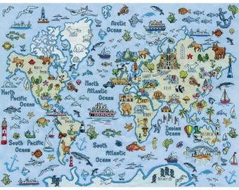 Mapa del mundo - Kit de punto de cruz de 45,7 x 61 cm (18" x 24") - Design Works