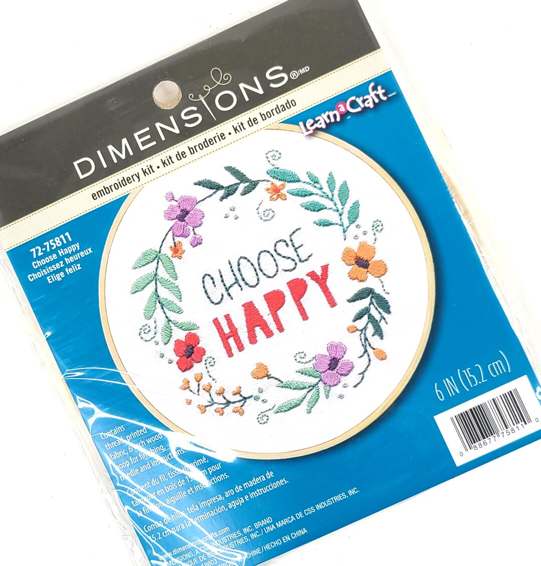 Embroidery Kit Choose Happy Learn a Craft 6x6 Inch Round - Etsy