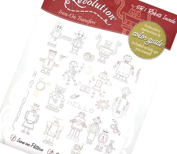 Aunt Martha's Robots Iron-on Embroidery Patterns Robot Embroidery ...