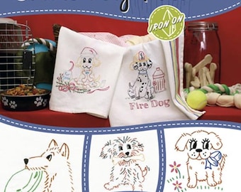 Aunt Martha's Embroidery Patterns - #409 Playful Puppies - Iron On Patterns - Puppy - Dog