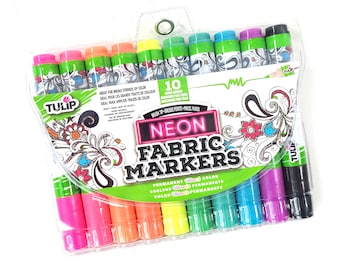 Fabric Markers - Neon - Tulip - 10 Pack - Brush Tip - Marker Pack - Permanent Vibrant Color - Monichelles - Girls Gift - Easter Gift