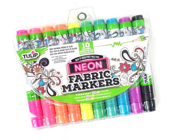 Fabric Markers Neon Tulip 10 Pack Brush Tip Marker Pack Permanent