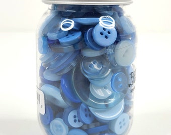 Buttons - Blue Buttons - 200+ Buttons - Open Seas Buttons - Assorted Sizes - Bulk Buttons - Jar of Buttons - Sewing - Doll - Craft - Buttons