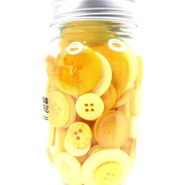 Yellow Buttons - 200+ Buttons - Jar of Buttons - Multi Sizes - Craft Buttons - Sewing Buttons - Button - Yellow - Sunrise - Shades of Yellow
