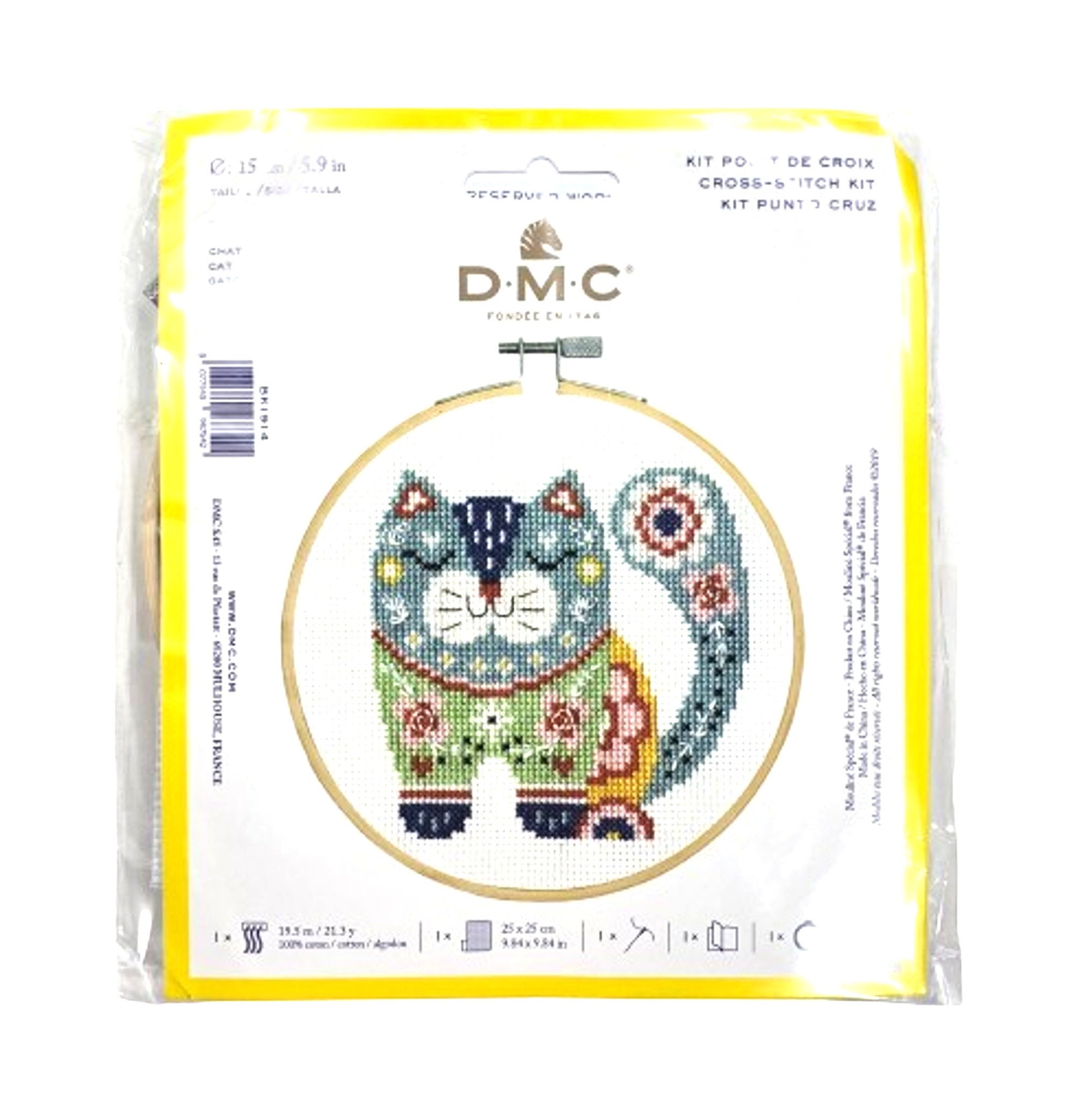 Design Works Kreuzstich-Set 'Neugierige Katze', 30x30 Cm – Mit Aida-Stoff, Baumwollgarn, Nadel & Anleitung
