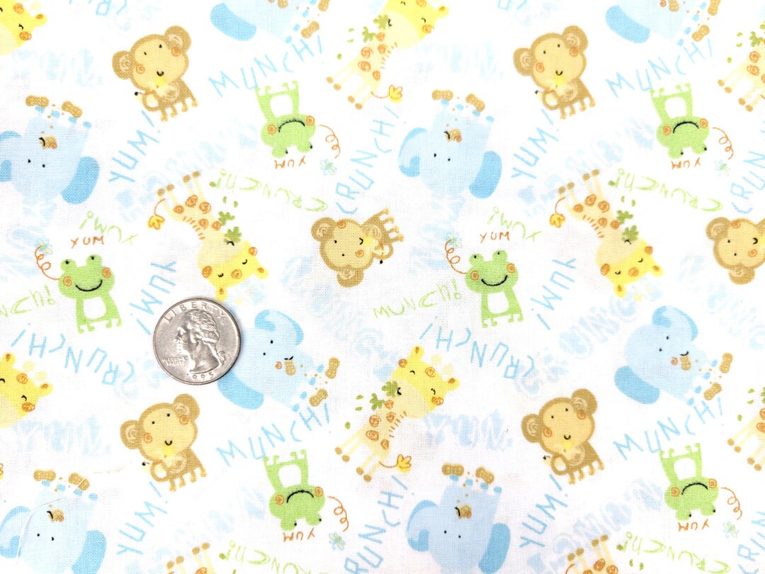 Fabric Jungle Nursery Fabric Cotton Fabric Monkey Elephant Frog Giraffe