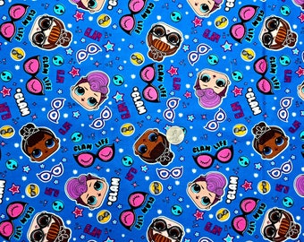 Baby Doll Fabric L O L Rainbow on Blue