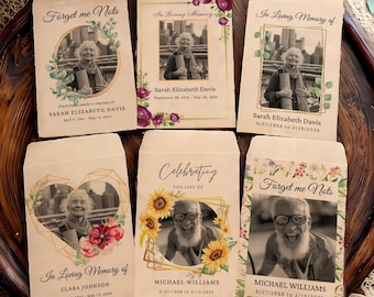 Custom Photo Funeral Seed Packets: Wildflower Forget-Me-Not Favors