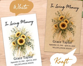 Sunflower Memorial Seed Packets – Funeral Favors, Remembrance Gifts, Personalized Wildflower Seeds for Loved Ones