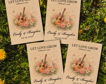 Music Themed Wedding Seed Packets, Personalized Wildflower Favors for Guests, Treble Clef Design