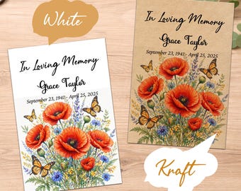 Personalized Poppy Wildflower Seed Packets | Funeral Memorial Favors | In Loving Memory Gifts | Remembrance Keepsakes for Loved Ones