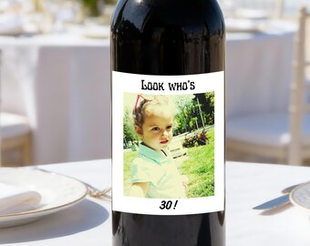 Personalized Photo Wine Label, Milestone Birthday Celebration