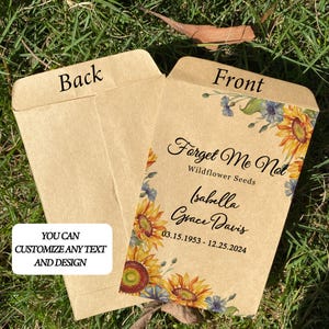 Personalized Forget Me Not Seed Packets: Memorial Celebration of Life Favor