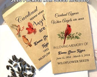 Custom Cardinal Memorial Wildflower Seed Packets/Celebration of Life/Funeral Seed Packets/In Loving Memory Seed Packets with Seeds Included