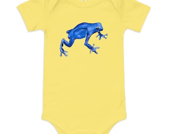 Babybody mit blauem Froschmotiv | Aquarell-Tiermotiv | Niedliches Tier-Babyoutfit