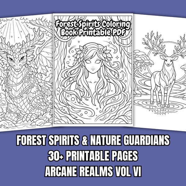 Forest Spirits Coloring Book Printable PDF | Nature Fantasy Coloring Pages for Adults | Arcane Realms Collection Vol VI