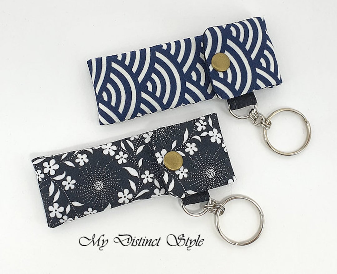 CHOOSE ONE COLOR Cotton Fabric Lip Balm Holder With Keyring, Lip Balm